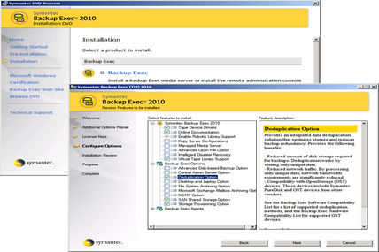 Symantec Backup Exec 2010: меню настроек дедупликации