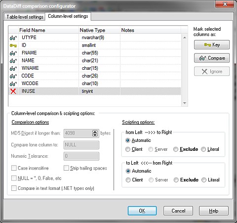Настройки сравнения записей