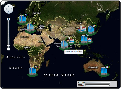 3D-карта, созданная через ComponentOne Studio for Silverlight