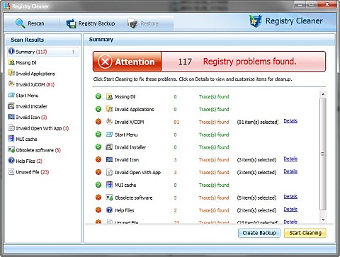 Очистка реестра