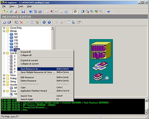 PE Explorer: Resource Editor, ���������� ������ ������� � ����