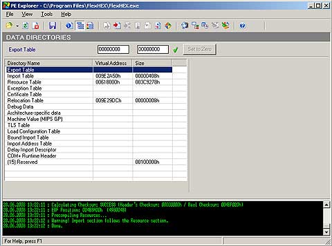 PE Explorer: ����� Data Directories
