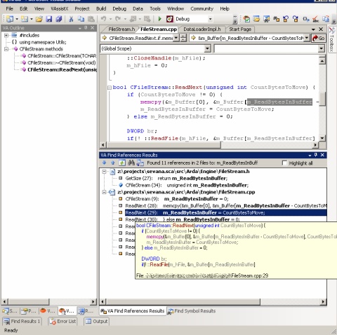 VA outline + find references