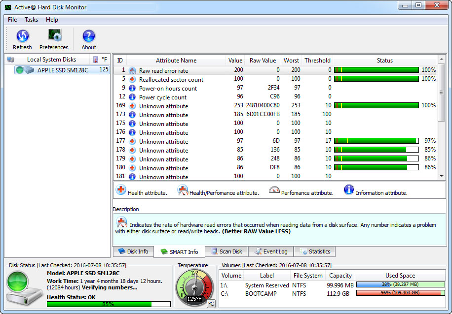 Spin info. Hard Disk info.