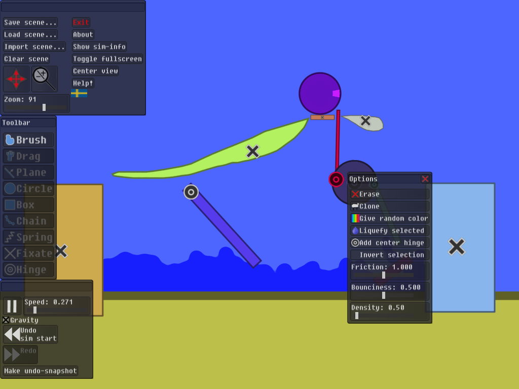 Phun. Phun (Sandbox симулятор физики) (2009). Algodoo. Скриншот экрана игры Algodoo.