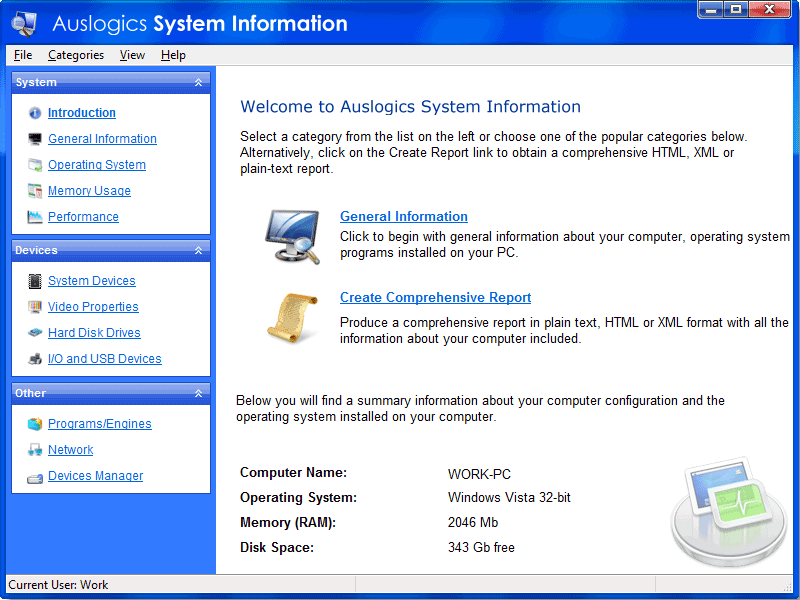 System information for windows. Auslogics System information.